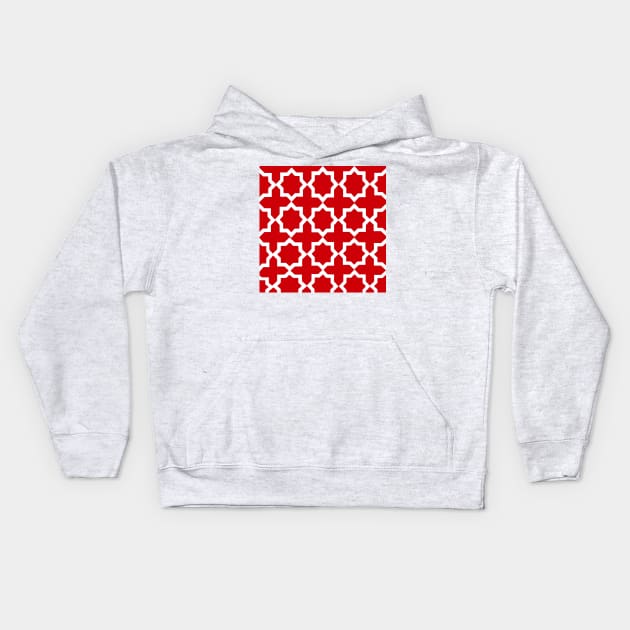 Red and White Lattice Pattern Kids Hoodie by Overthetopsm